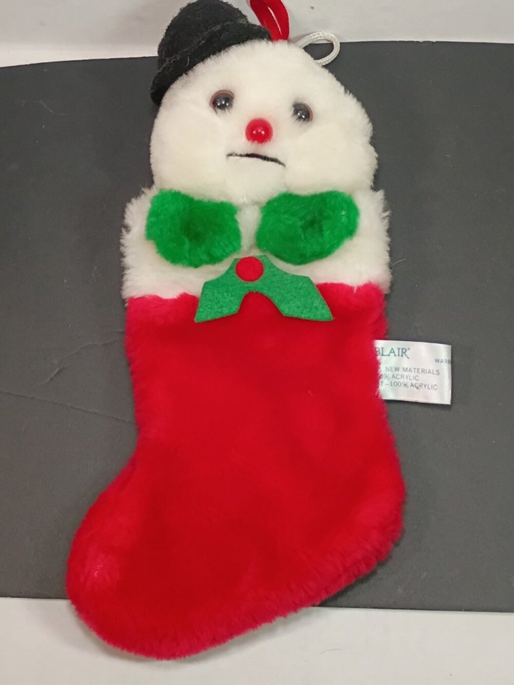 Rare Vintage 1980s 3D Snowman Christmas Stocking Frosty Holly